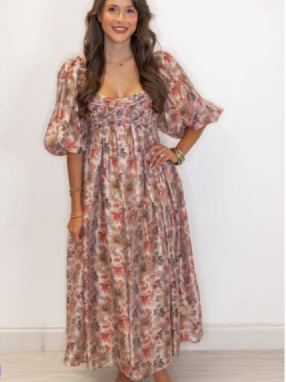 Sofie The Label Floral Midi Dress Puff Sleeve Size M